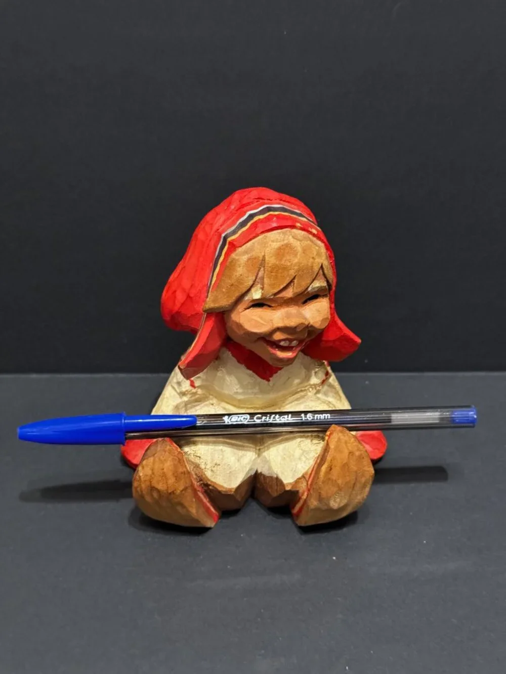 Henning Norway Hand Carved Wood Folk Art Sámi Girl Figurine, Vintage Circa 1970s